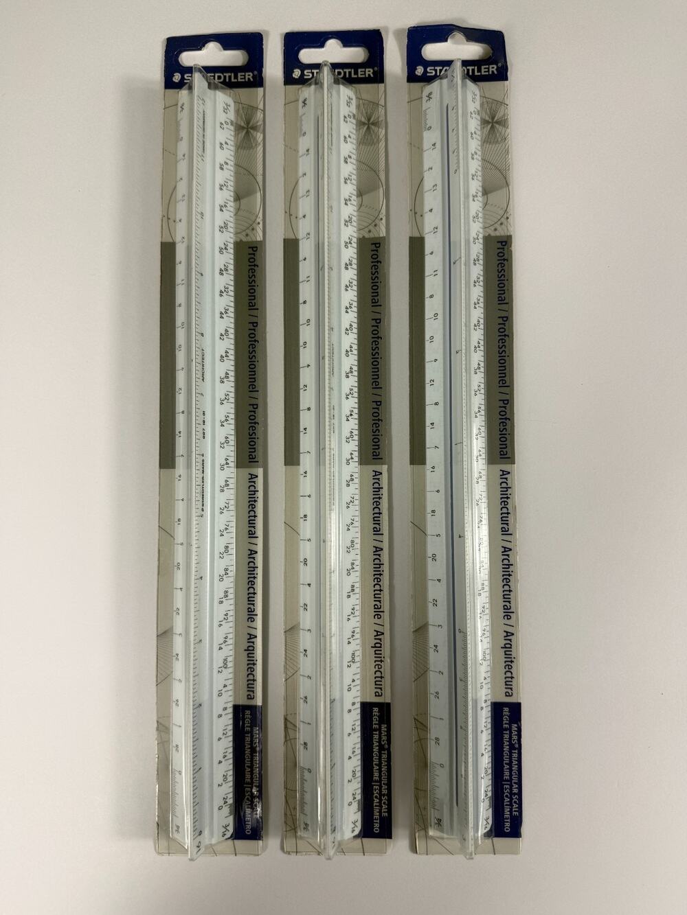 Lot of 3 Staedtler Mars 12 Inch Professional Architectural Triangular Scale 9871